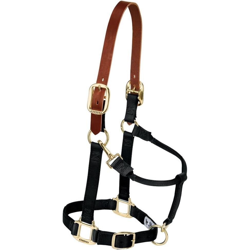 imageBreakaway Horse Halter Supple Leather Crown Adjustable Chin ampamp Throat Snap Halters for Horses Equine TackBlack