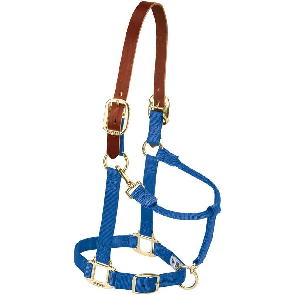 imageBreakaway Horse Halter Supple Leather Crown Adjustable Chin ampamp Throat Snap Halters for Horses Equine TackBlue