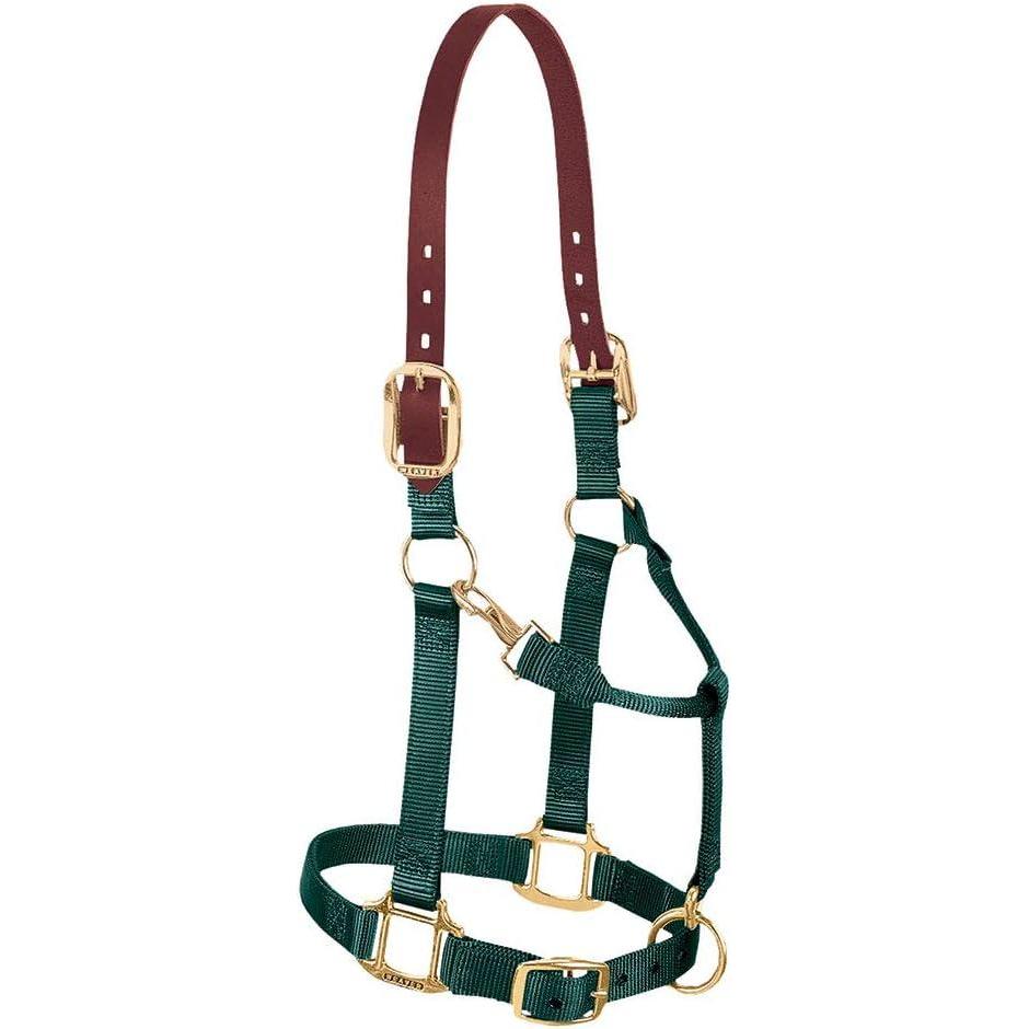 imageBreakaway Horse Halter Supple Leather Crown Adjustable Chin ampamp Throat Snap Halters for Horses Equine TackHunter Green