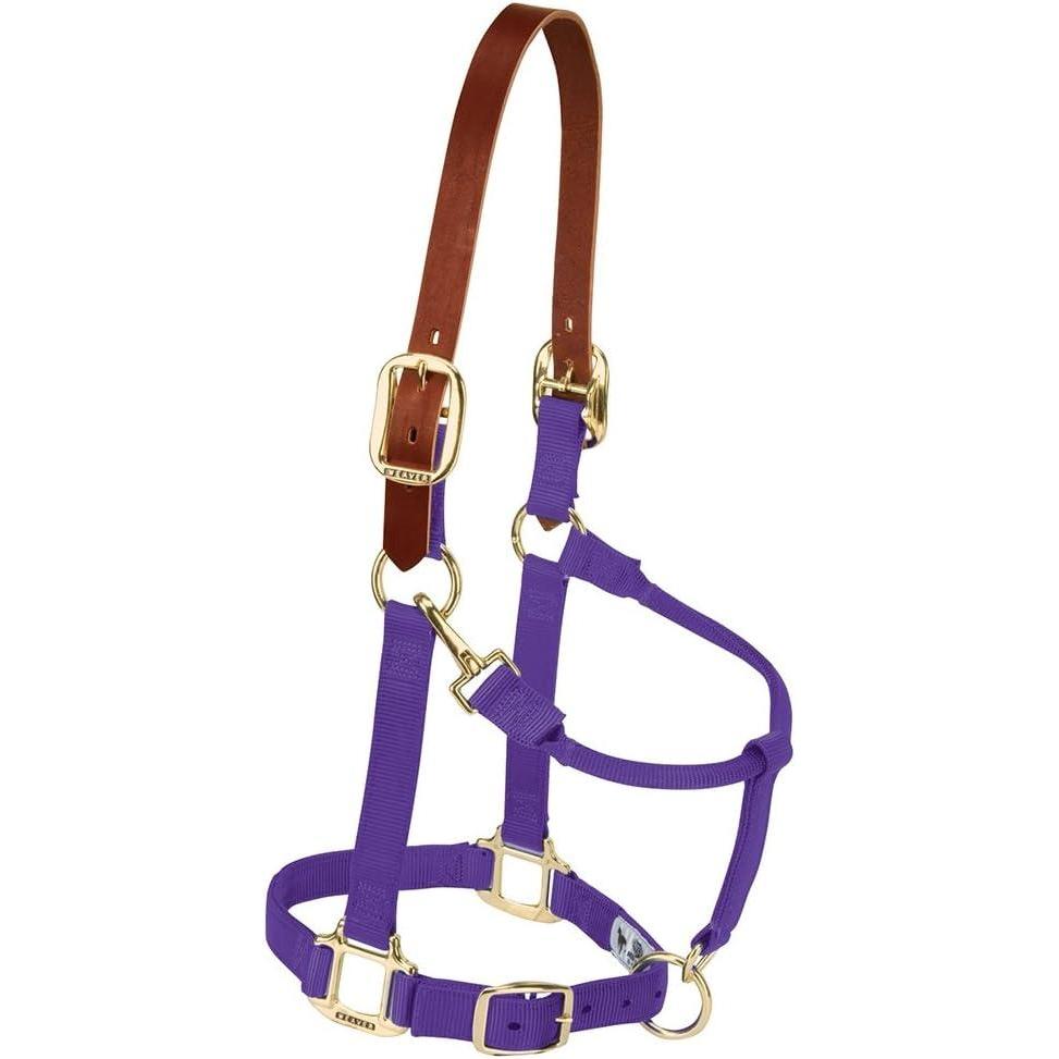 imageBreakaway Horse Halter Supple Leather Crown Adjustable Chin ampamp Throat Snap Halters for Horses Equine TackPurple