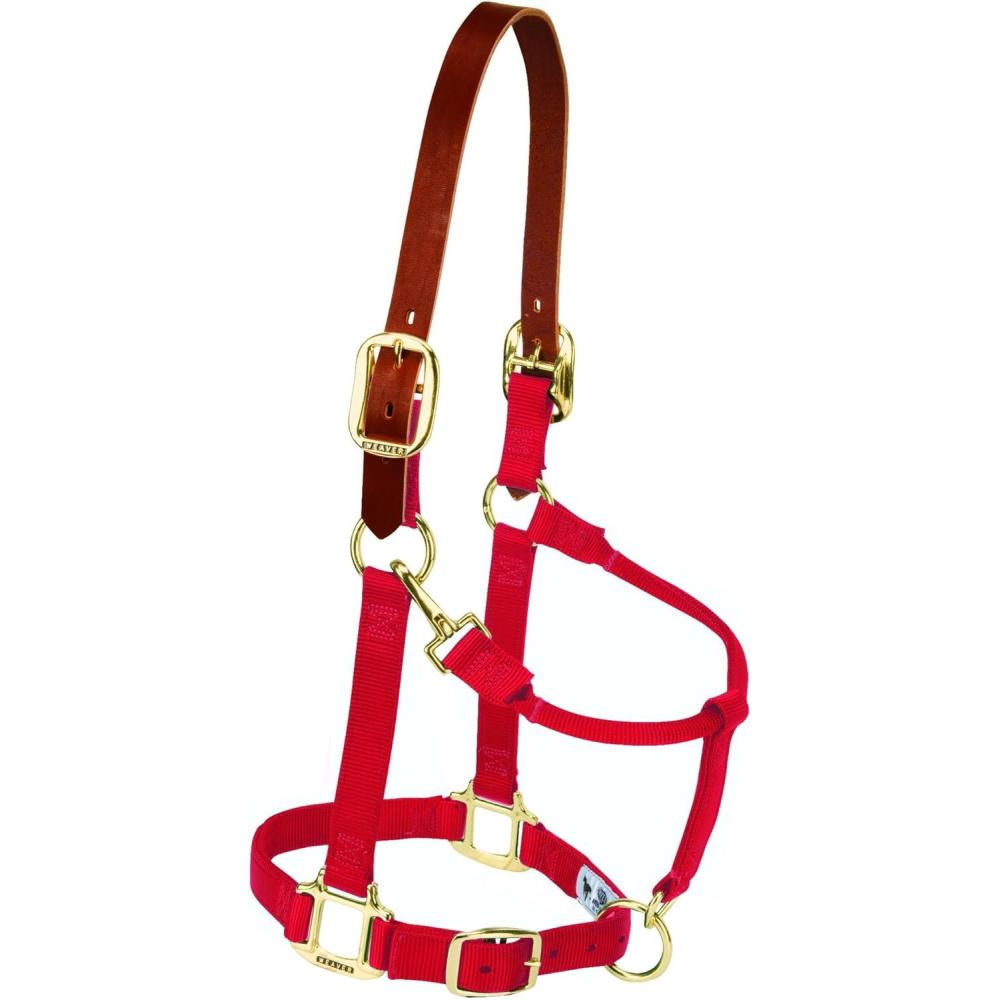 imageBreakaway Horse Halter Supple Leather Crown Adjustable Chin ampamp Throat Snap Halters for Horses Equine TackRed