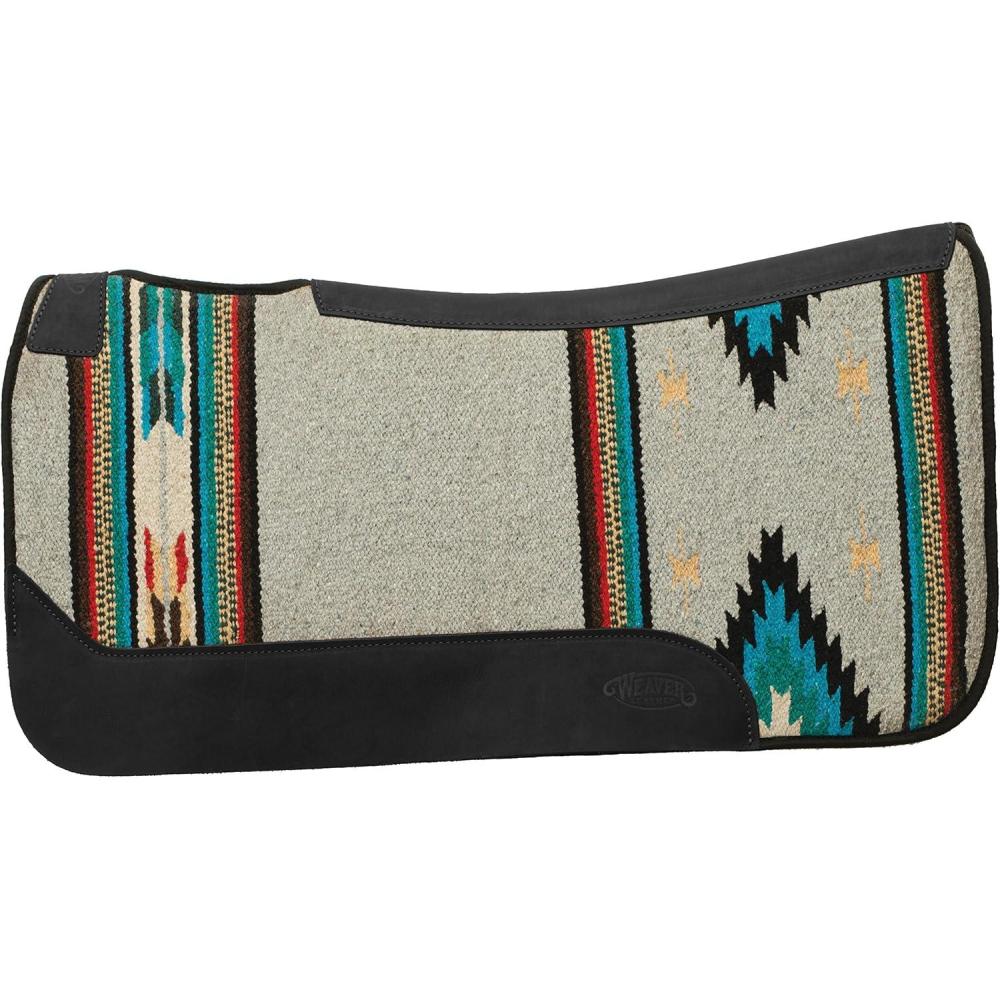 imageWeaver Equine 31quot x 32quot Contoured Single Weave Wool Blend Felt Horse Saddle Pad Shock Absorbing Western Saddle Pad for Protection Turquoise PatternGray Pattern