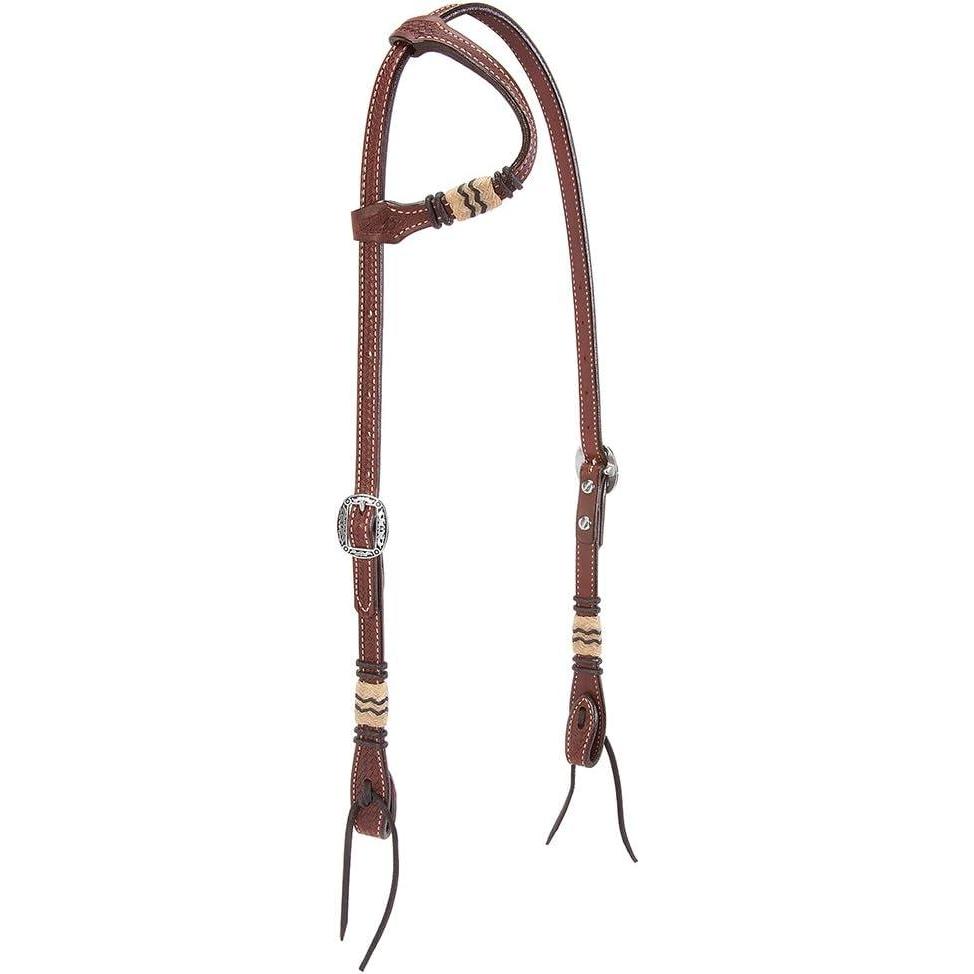 imageWeaver Leather Basketweave Bridle Leather Browband Headstall with Rawhide Accents