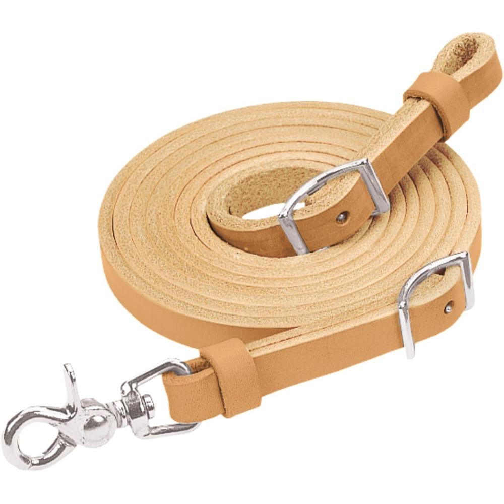 imageWeaver Leather Horizons Flat Roper Rein Features Scissor Snap and Conway AdjustmentsGolden Brown