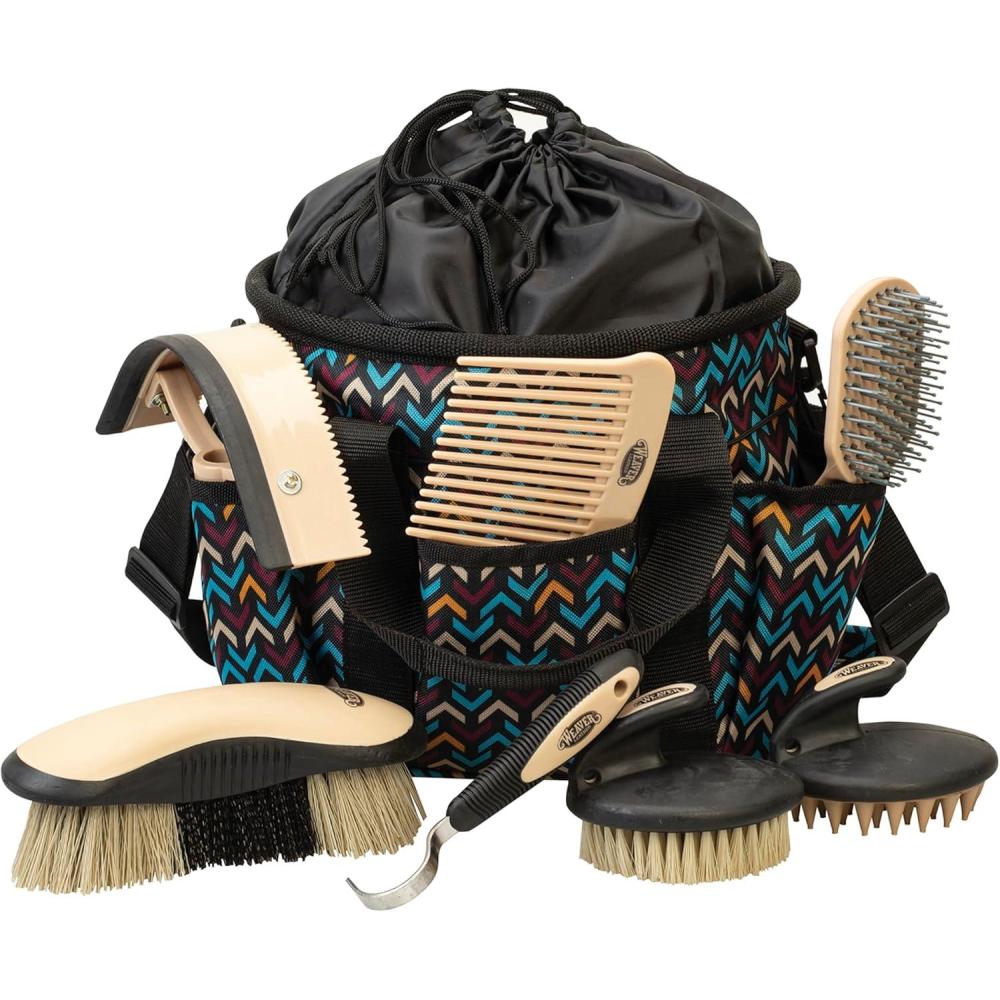imageWeaver Leather Horse Grooming Kit 7piece Horse Brush Set with Organizer Tote Bag Equine Care Horse Tack Room Equipment Grooming Horse SuppliesInsignia