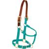 Breakaway Horse Halter, Supple Leather Crown, Adjustable Chin & Throat Snap Halters for Horses, Equine Tack(Emerald Green)