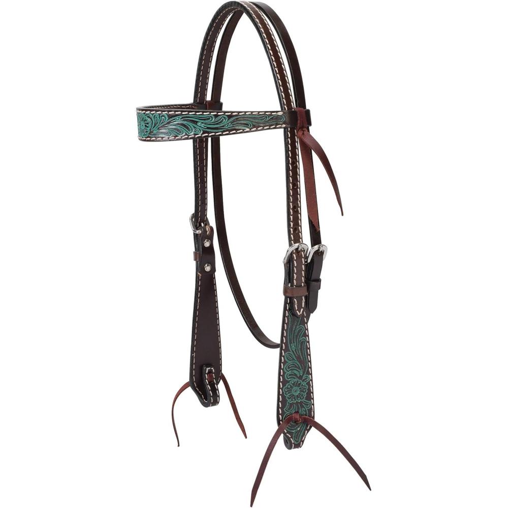 imageCarved Turquoise Flower Brow Band Headstall