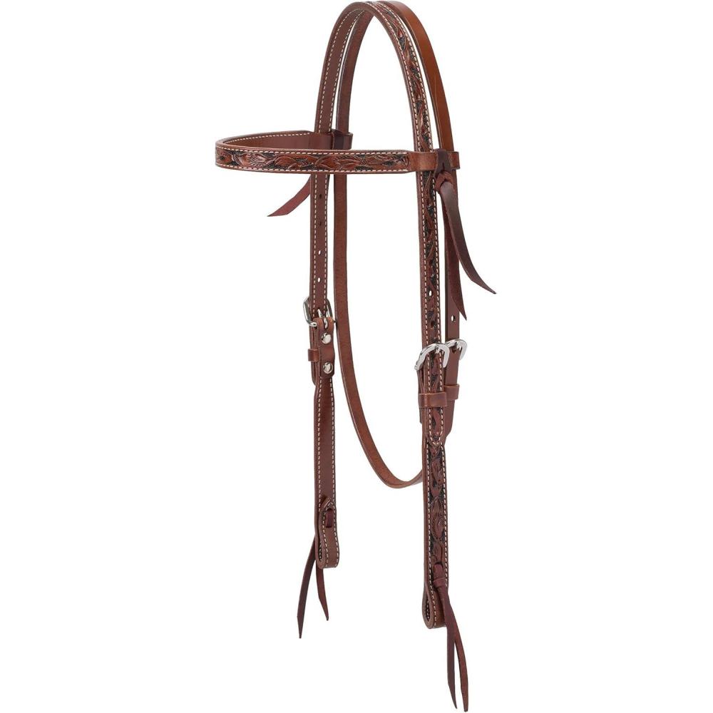 imageFloral Carved Brow Band Headstall Chestnut