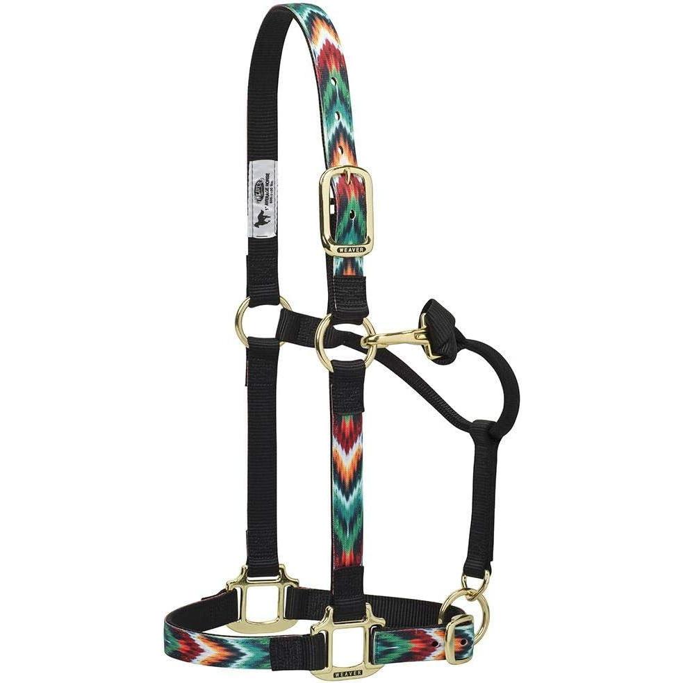 imageNylon Horse Halter Comfort DoublePly Webbing Basic Non Adjustable Halters for Horses Equine TackAverage Size BlackBlackMulti Chevron