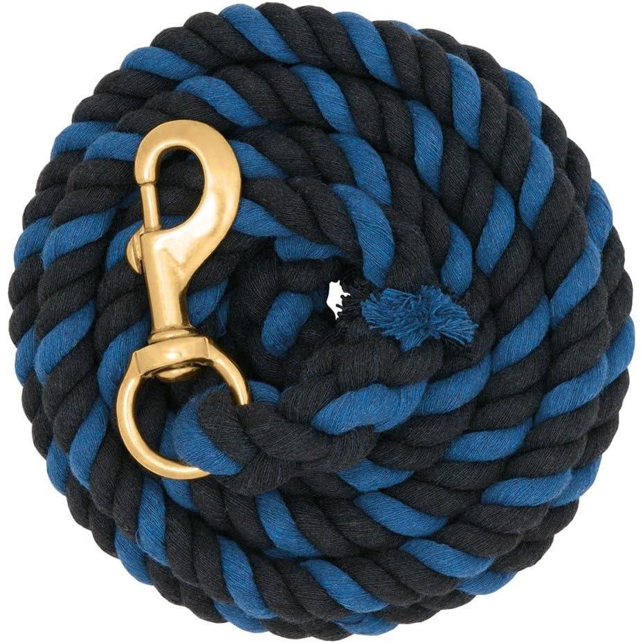 imageWeaver Equine 25 Cotton Lead Ropes for Horses Line with Brass Snap Buckle Soft Comfortable Horse Lead Ropes for Training and LungingBlackBlue