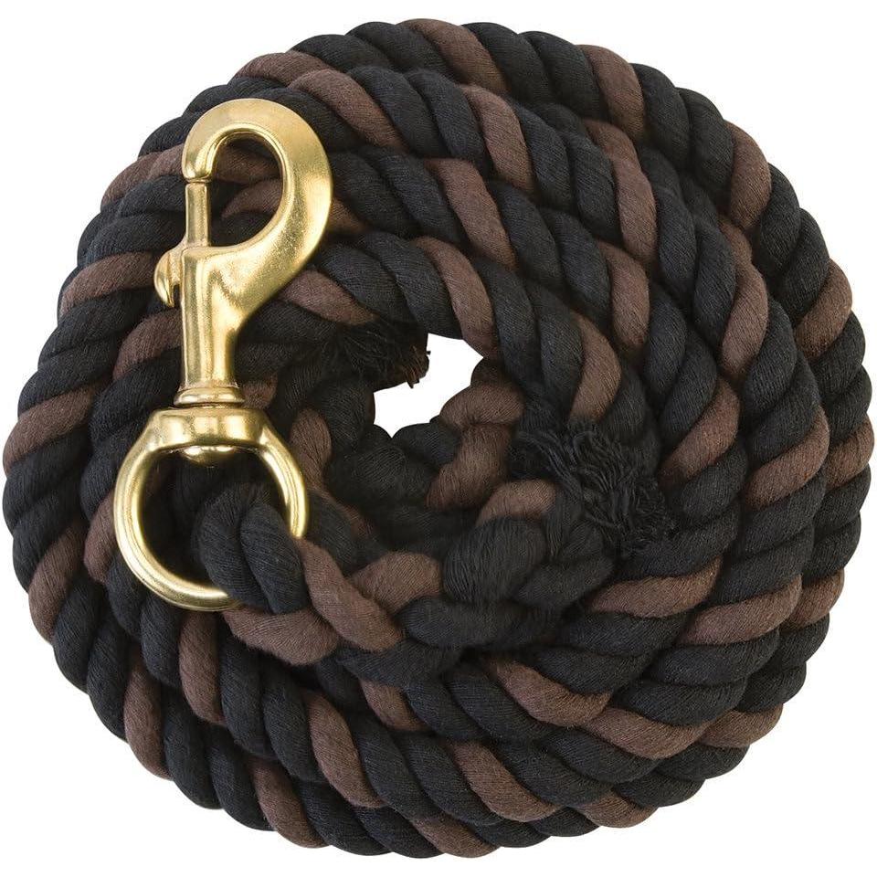 imageWeaver Equine 25 Cotton Lead Ropes for Horses Line with Brass Snap Buckle Soft Comfortable Horse Lead Ropes for Training and LungingBlackChocolate