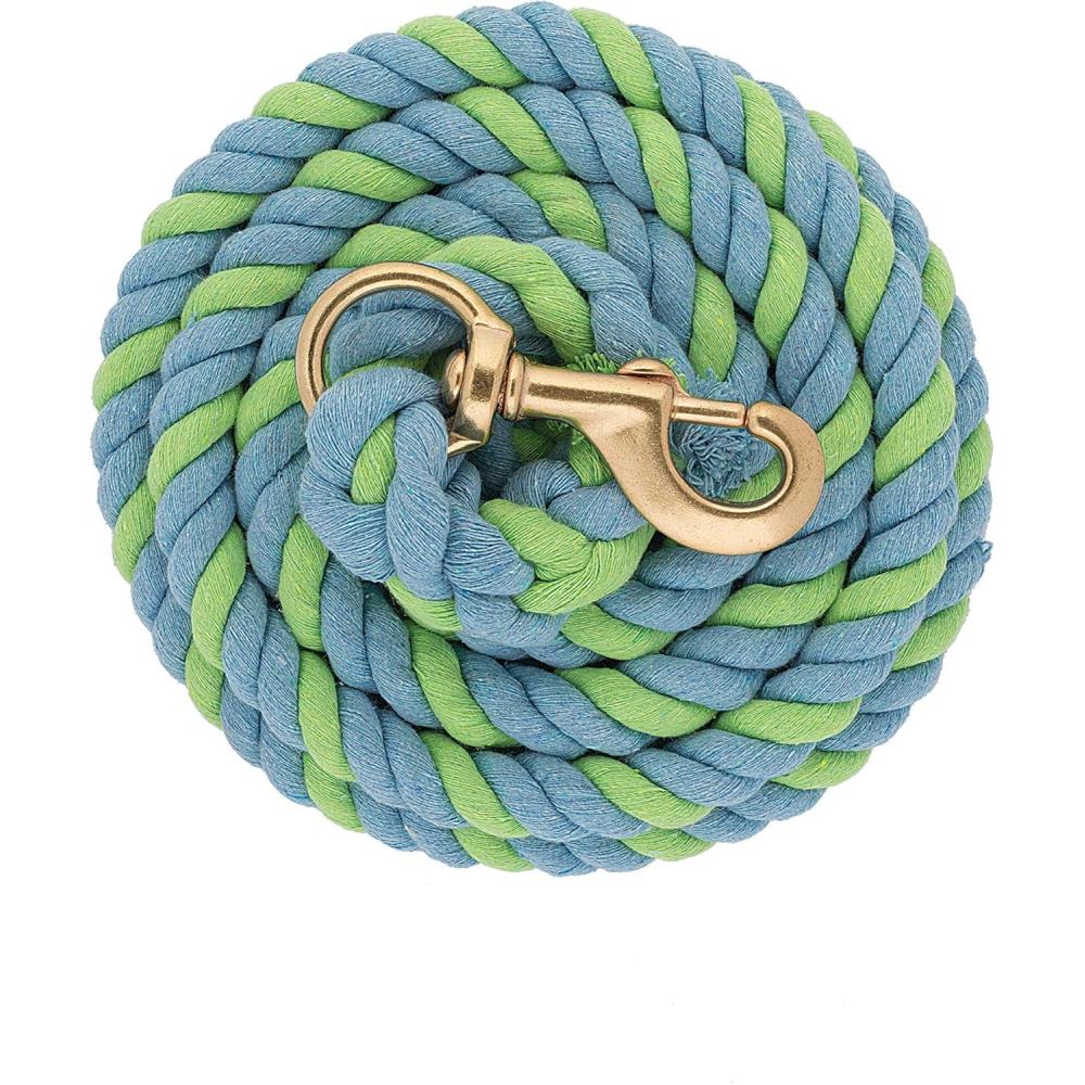 imageWeaver Equine 25 Cotton Lead Ropes for Horses Line with Brass Snap Buckle Soft Comfortable Horse Lead Ropes for Training and LungingLimeBlue