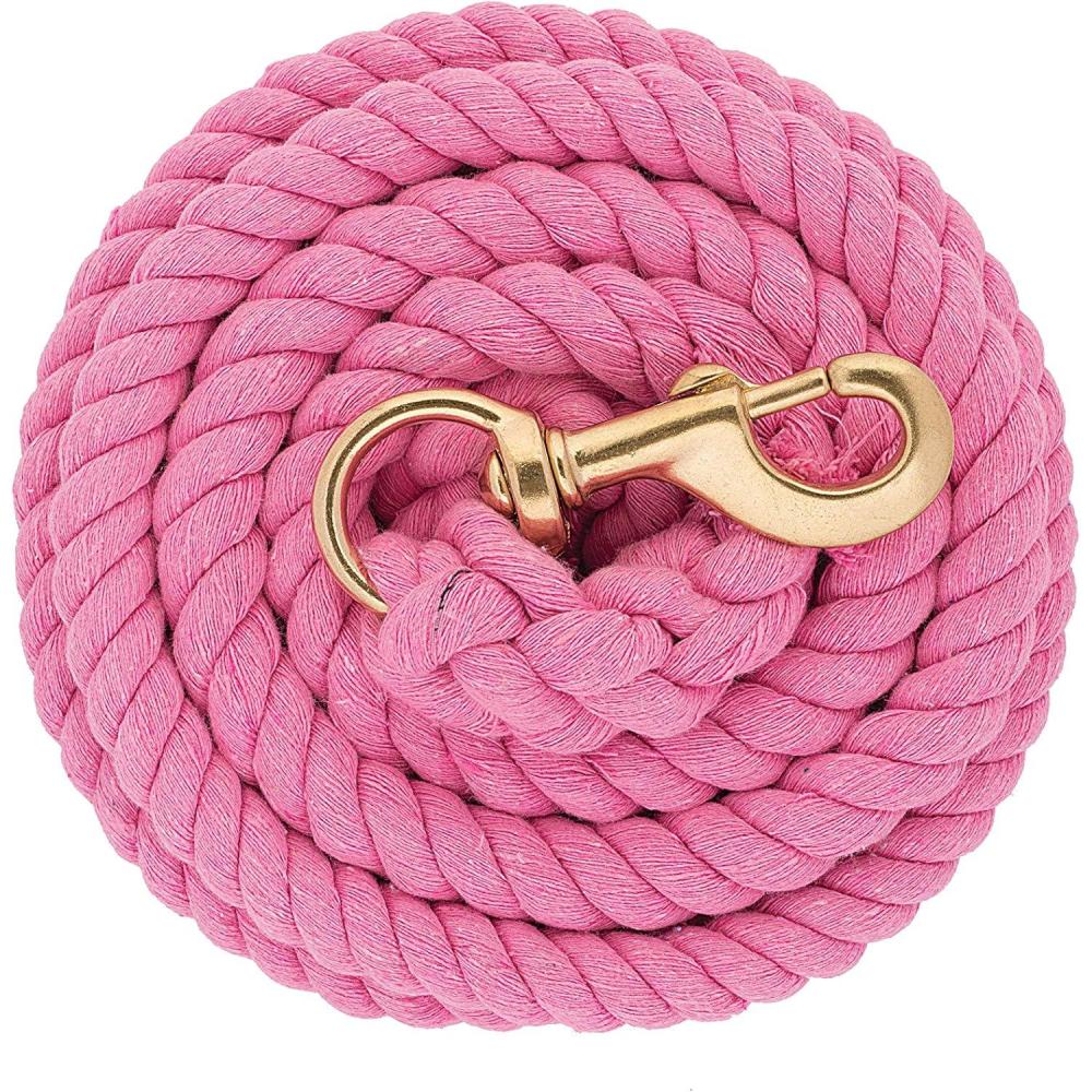 imageWeaver Equine 25 Cotton Lead Ropes for Horses Line with Brass Snap Buckle Soft Comfortable Horse Lead Ropes for Training and LungingPinkBlue