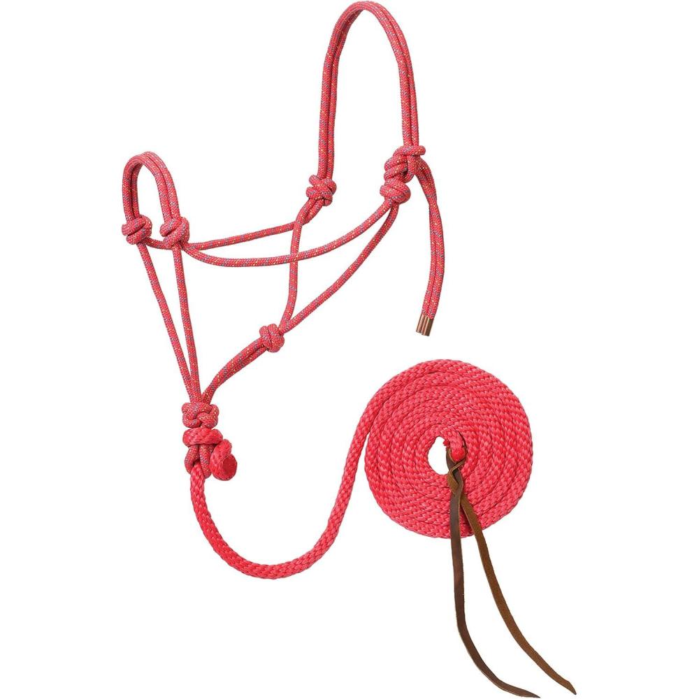 imageWeaver Leather Diamond Braid Rope Halter and LeadBright PinkGoldTurquoise