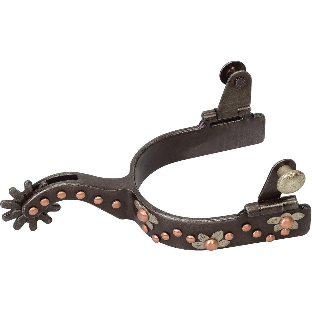 imageWeaver Leather Ladies Spur with German Silver Floral Trim and Copper Dots Buffed Brown