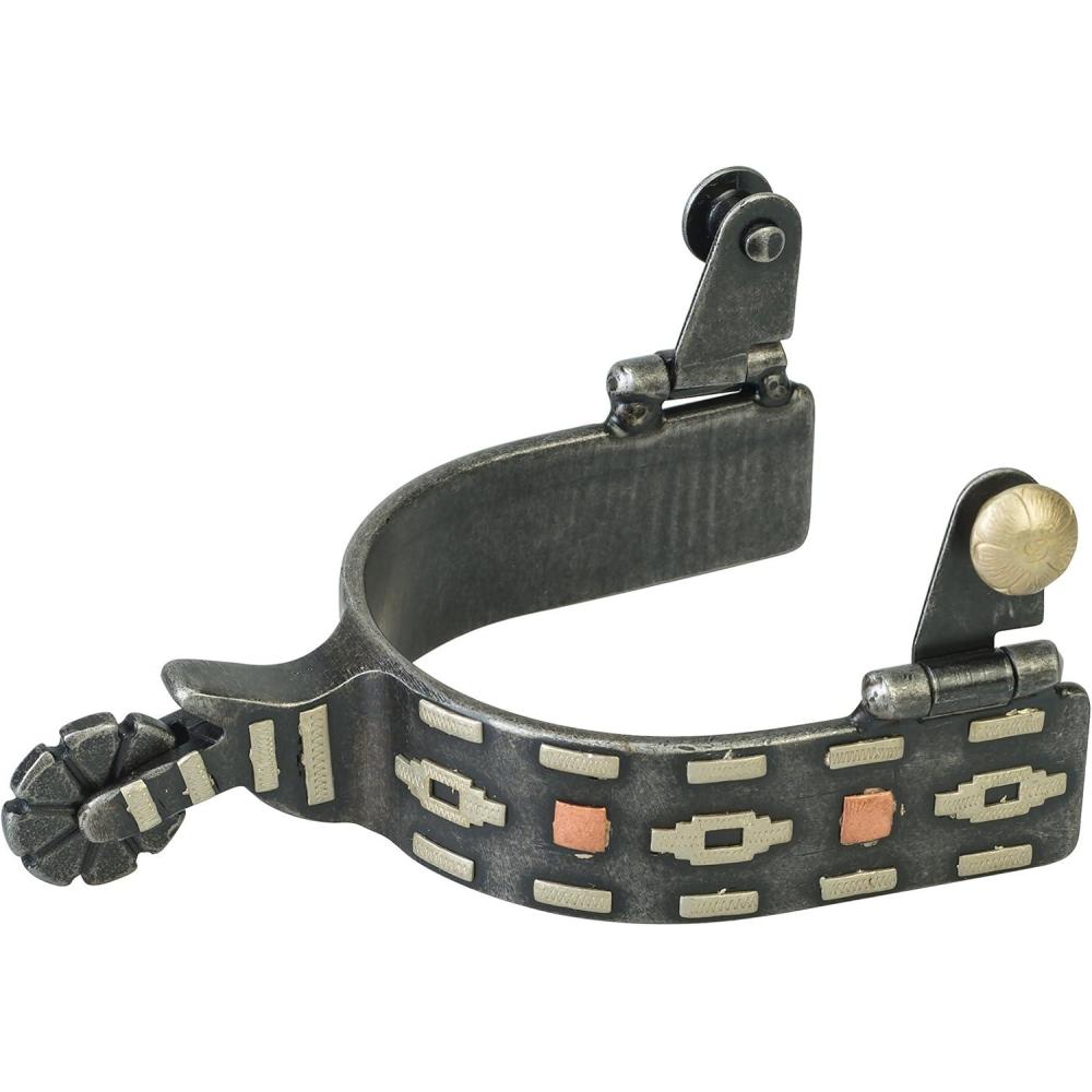 imageWeaver Leather Mens Spur with German Silver Aztec Trim and Copper Dots Raw Steel