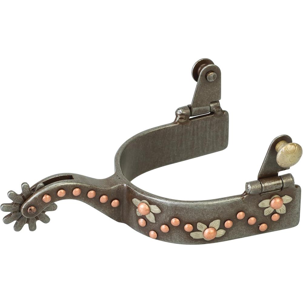 imageWeaver Leather Mens Spur with German Silver Floral Trim and Copper Dots
