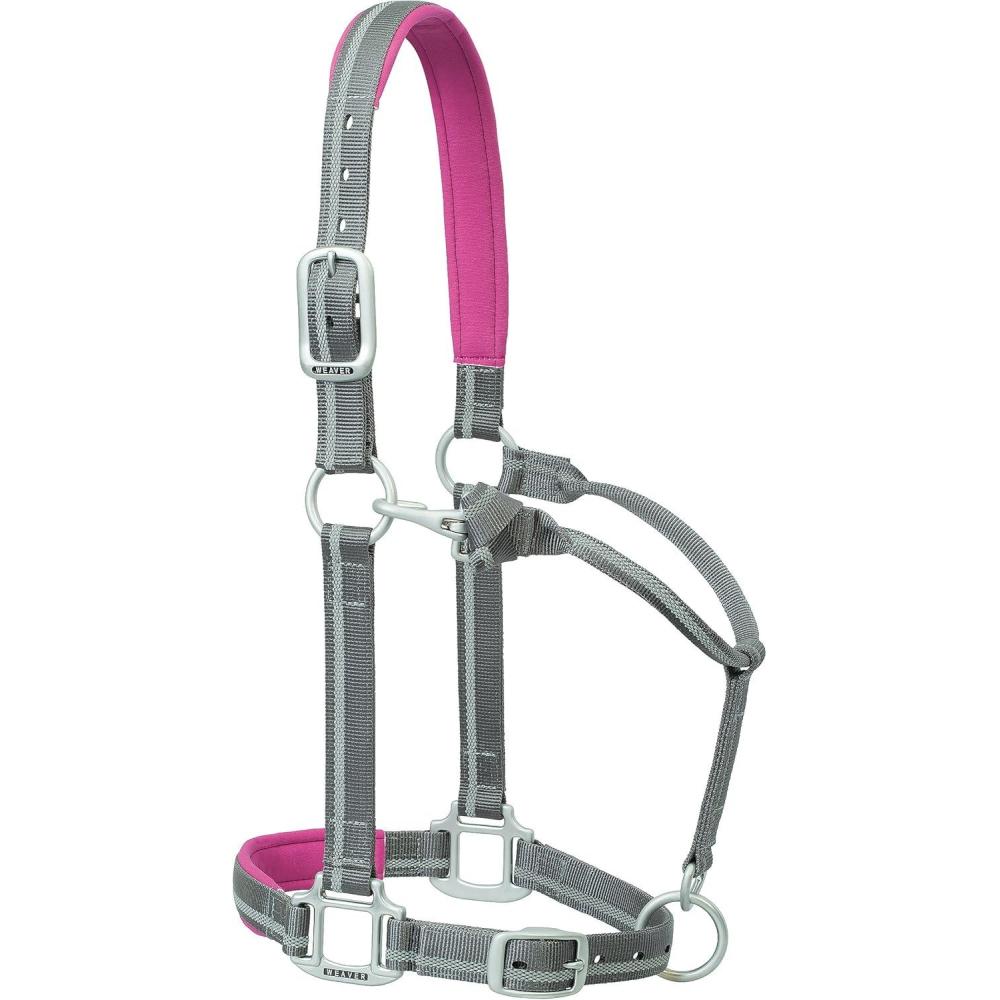 imageWeaver Leather Nylon Padded Reflective Adjustable Horse Halter Average Gray