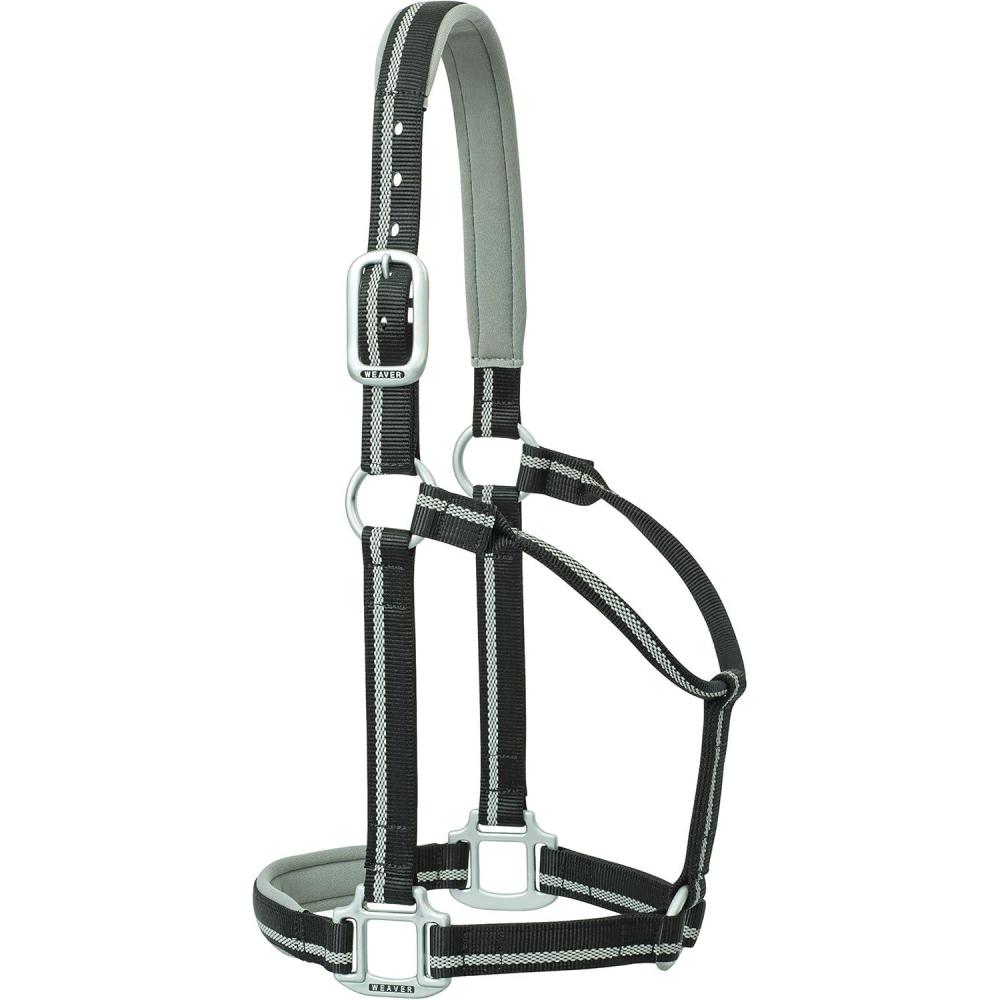 imageWeaver Leather Nylon Padded Reflective NonAdjustable Horse Halter Average Black
