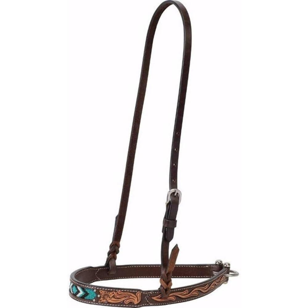 imageWeaver Leather Turquoise Diamond Beaded Horse Headstall Leather Headstalls for Horses for Trail Riding Durable Equine Supplies Dark OilNoseband