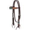 Weaver Leather Turquoise Diamond Beaded Horse Headstall, Leather Headstalls for Horses for Trail Riding, Durable Equine Supplies, Dark Oil(Browband Headstall)