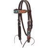 Weaver Leather Turquoise Diamond Beaded Horse Headstall, Leather Headstalls for Horses for Trail Riding, Durable Equine Supplies, Dark Oil(Pony Browband Headstall)