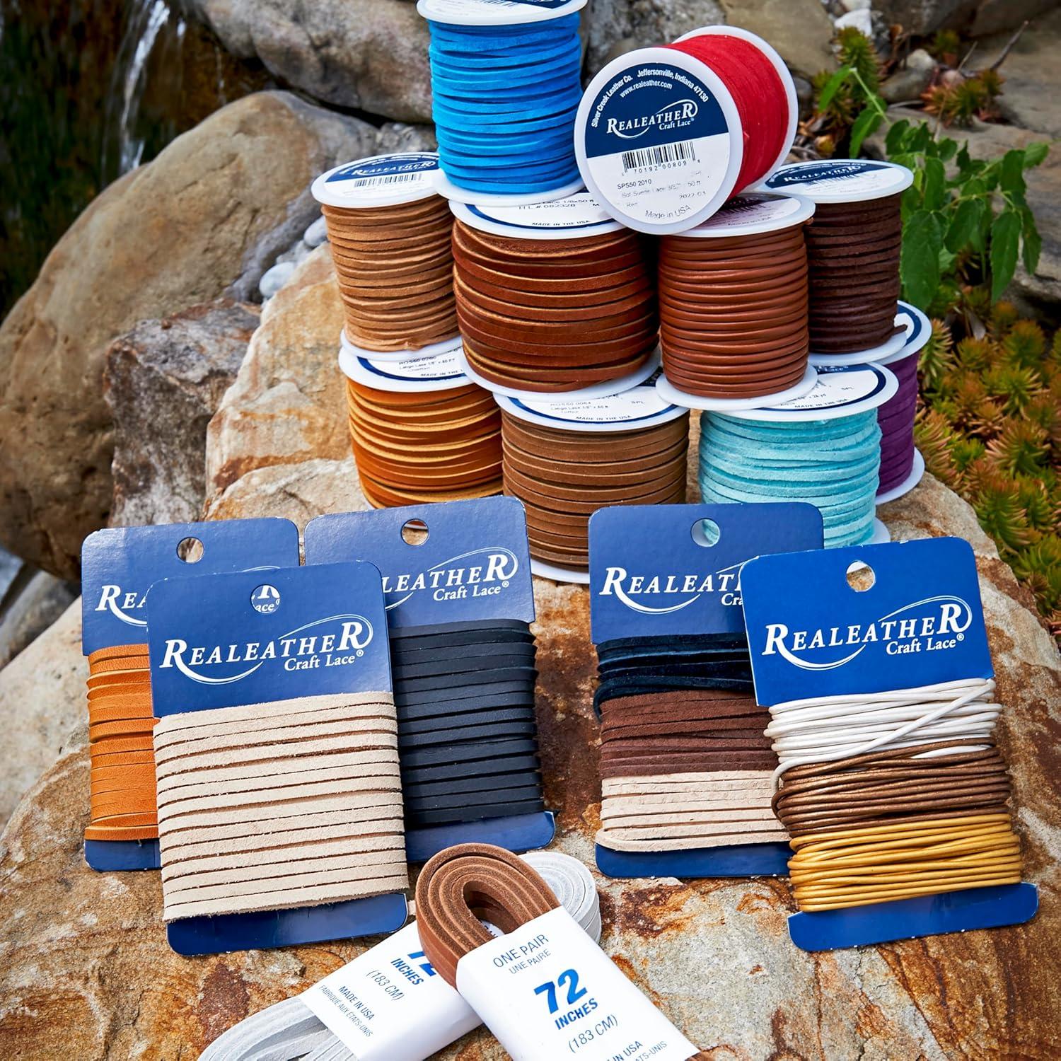 imageSilver Creek Leather Co Realeather SOS252011 Suede Leather Lace for Crafts and Jewelry Making 0125quot x 25 Turquoise 1SpoolChocolate