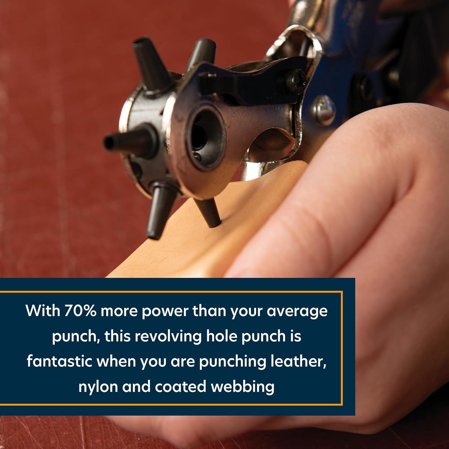 imageWeaver Leather Supply Heritage Compound Action Revolving Leather Hole Punch Tool Heavy Duty Punch Pliers Hole Maker for Belts and More Full Size