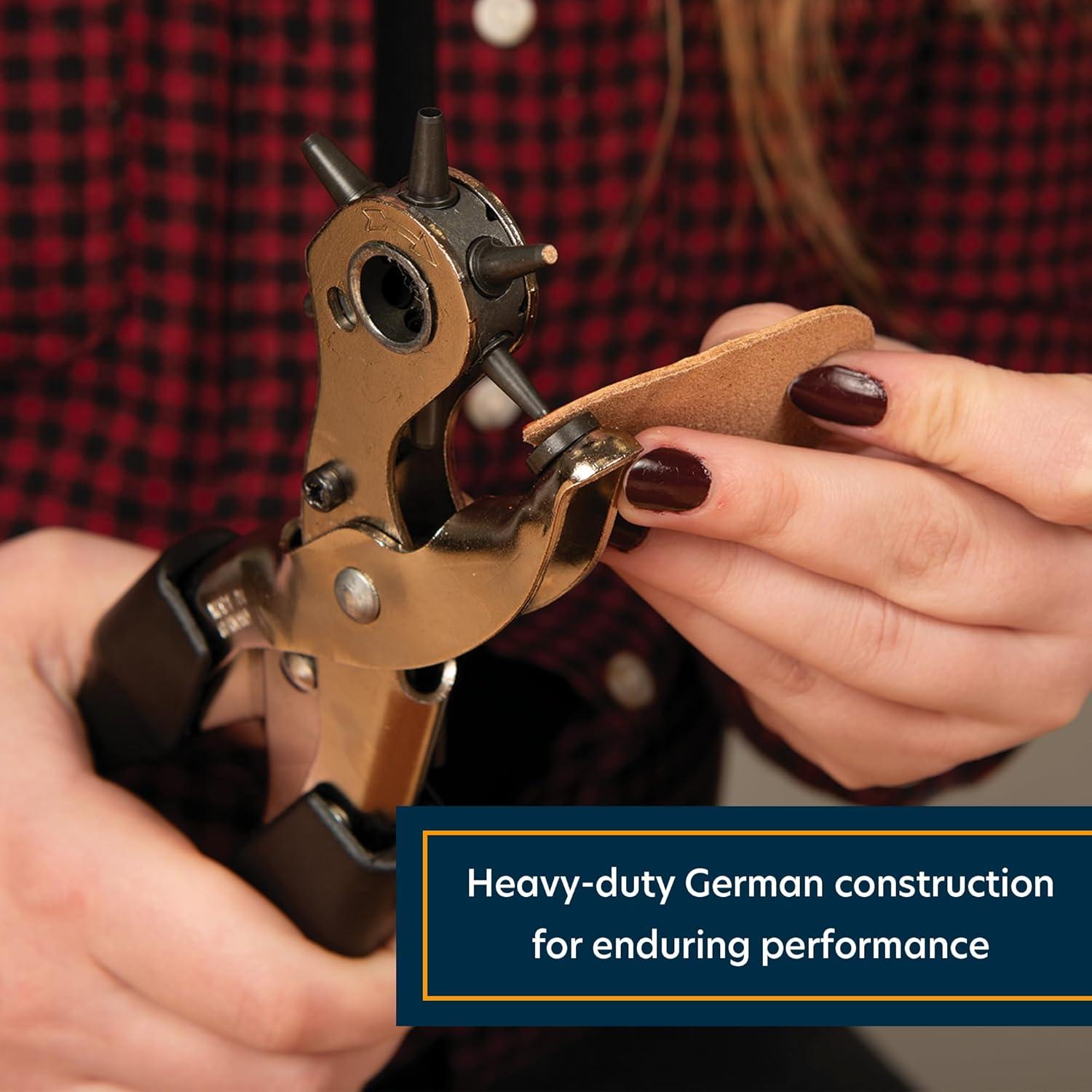 imageWeaver Leather Supply Heritage Compound Action Revolving Leather Hole Punch Tool Heavy Duty Punch Pliers Hole Maker for Belts and More Full Size