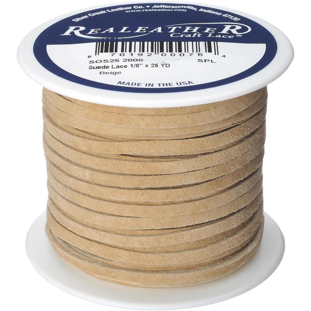 imageSilver Creek Leather Co Realeather SOS252011 Suede Leather Lace for Crafts and Jewelry Making 0125quot x 25 Turquoise 1SpoolBeige