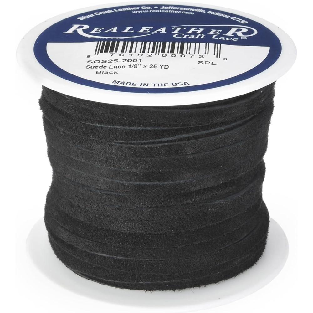 imageSilver Creek Leather Co Realeather SOS252011 Suede Leather Lace for Crafts and Jewelry Making 0125quot x 25 Turquoise 1SpoolBlack