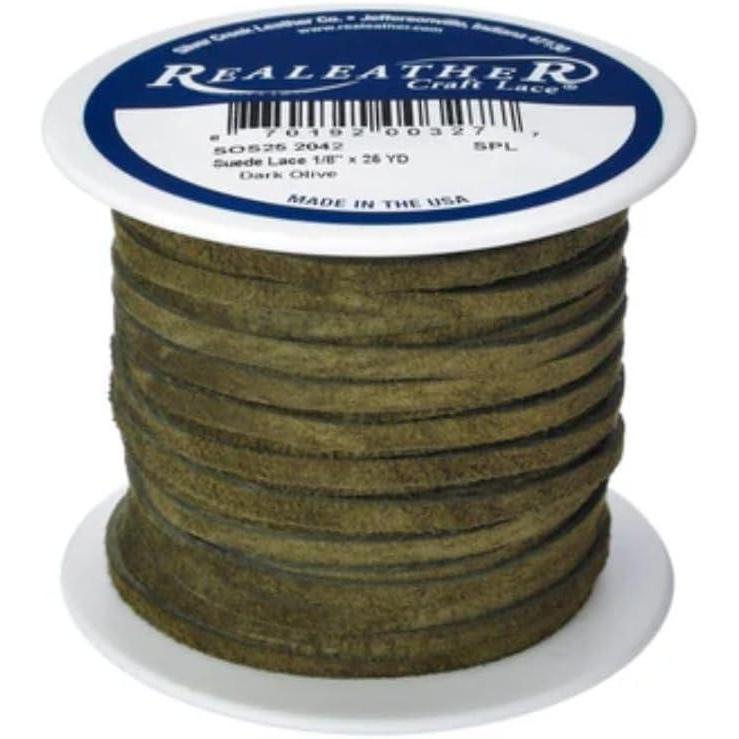 imageSilver Creek Leather Co Realeather SOS252011 Suede Leather Lace for Crafts and Jewelry Making 0125quot x 25 Turquoise 1SpoolDark Olive