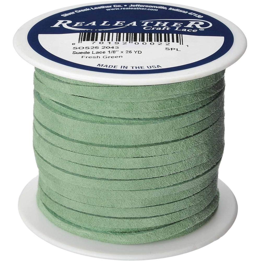 imageSilver Creek Leather Co Realeather SOS252011 Suede Leather Lace for Crafts and Jewelry Making 0125quot x 25 Turquoise 1SpoolFresh Green