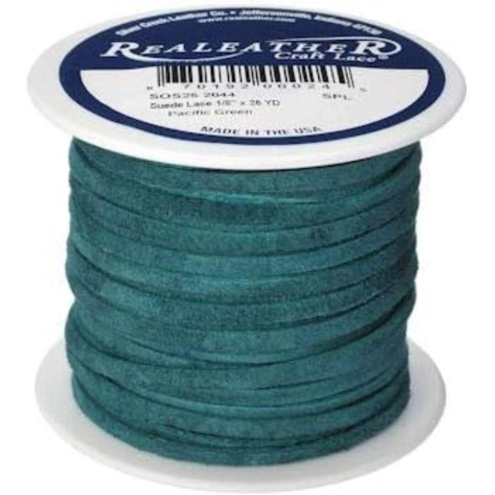 imageSilver Creek Leather Co Realeather SOS252011 Suede Leather Lace for Crafts and Jewelry Making 0125quot x 25 Turquoise 1SpoolPacific Green