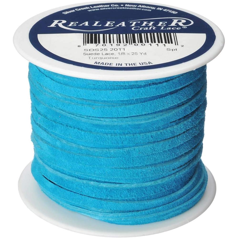 imageSilver Creek Leather Co Realeather SOS252011 Suede Leather Lace for Crafts and Jewelry Making 0125quot x 25 Turquoise 1SpoolTurquoise