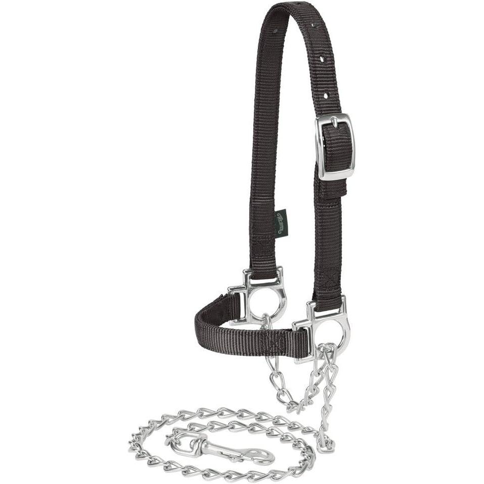 imageWeaver Leather Livestock Nylon Adjustable Sheep Halter with Chain Lead BlackBlack
