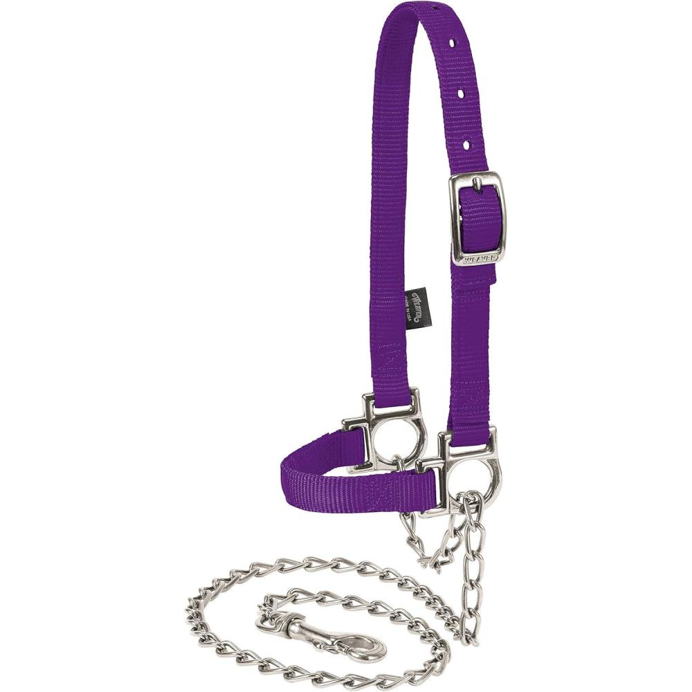 imageWeaver Leather Livestock Nylon Adjustable Sheep Halter with Chain Lead