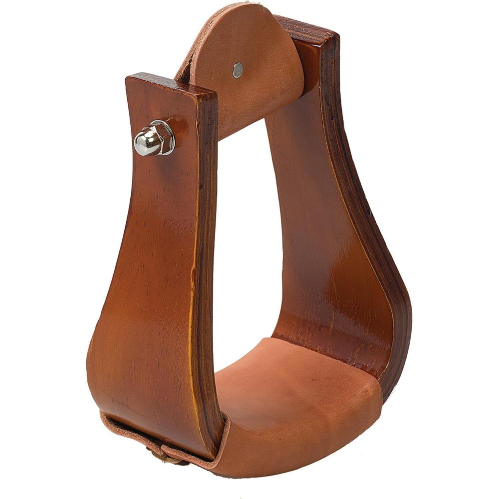 imageWeaver Leather Sloped Wooden Roper Stirrups with Leather Brown