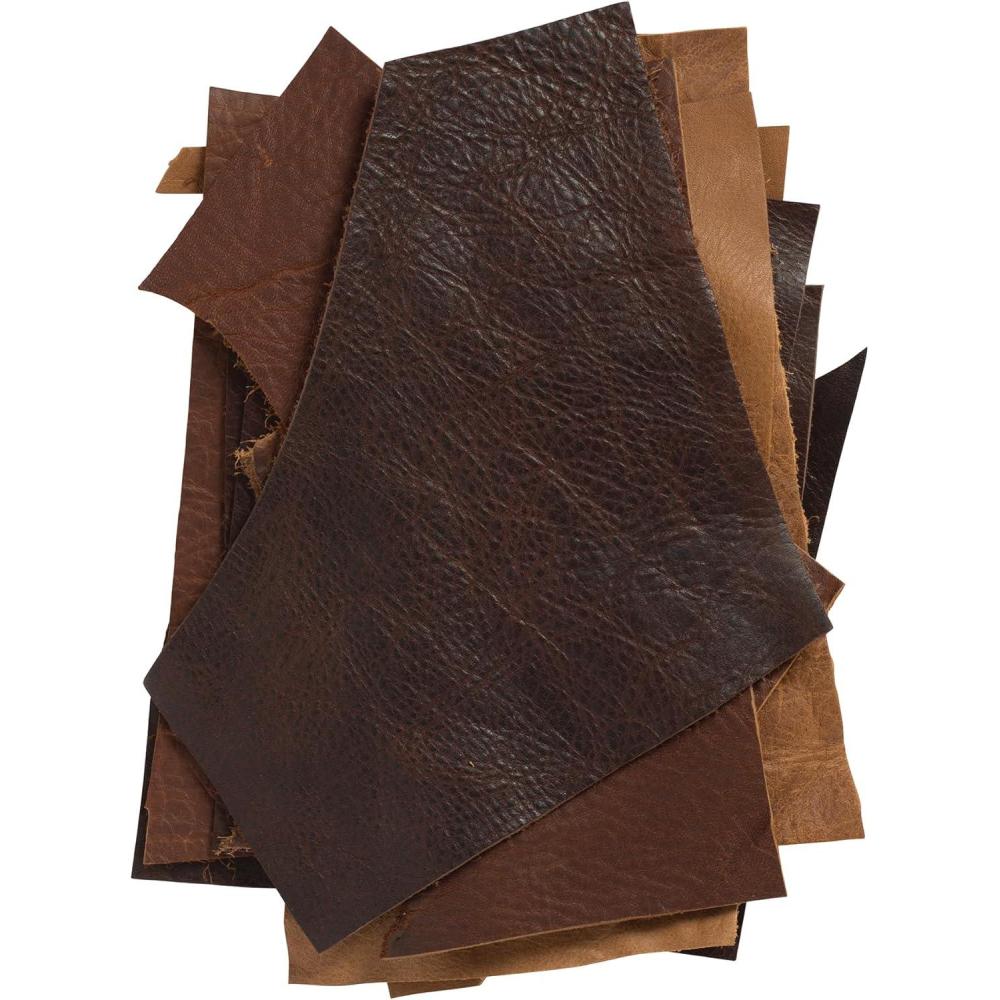 imageWeaver Leather Supply Assorted Leather Remnants Bag Scrap Pieces for Crafting DIY Leatherwork Conchos Earrings Keychains and Small Projects