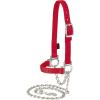 Weaver Leather Livestock Nylon Adjustable Sheep Halter with Chain Lead , Black(Red)