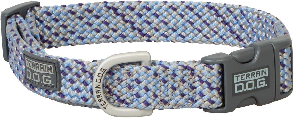 imageTerrain DOG Dog Collar Nylon Sky BlueSilverPurple Extra Small to Extra Large NoCore Flat Braid Construction Climbing Grade Rope MaterialSky BlueSilverPurple