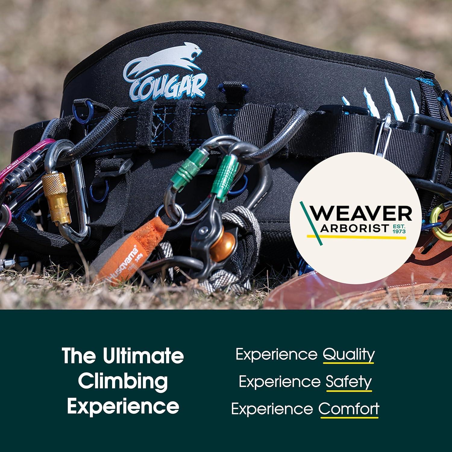 imageWeaver Arborist Cougar Tree Saddle Harness Memory Foam Arborist Saddle with Back and Leg Support Straps Professional Tree Climbing Gear
