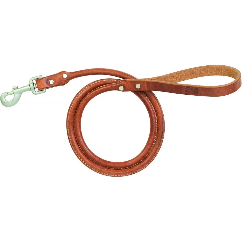 imageTerrain DOG Bridle Leather Rolled Dog Leash Brown Bridle Leather 34quot x 4Harness Leather