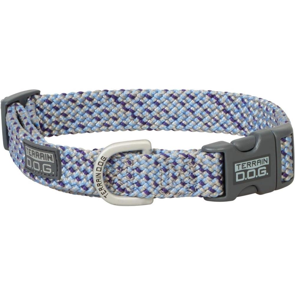 imageTerrain DOG Dog Collar Nylon Sky BlueSilverPurple Extra Small to Extra Large NoCore Flat Braid Construction Climbing Grade Rope MaterialSky BlueSilverPurple