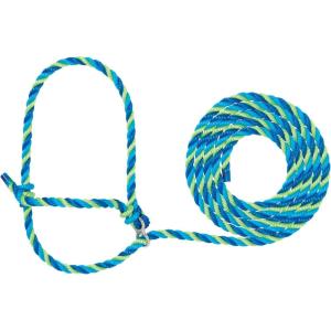 Weaver Livestock Poly Rope Breaking Cattle Halter, Adjustable Cow Calf Halter, Livestock Handling Equipment, Blue/Hurricane Blue/Lime Zest