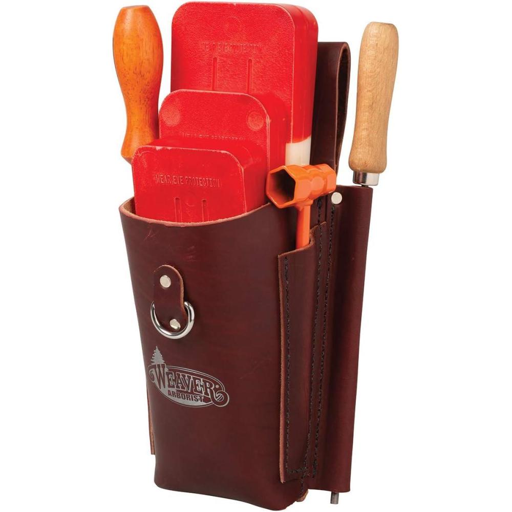 imageWeaver Leather Arborist Leather Burgundy Felling Wedge Pouch for Tree Cutting Can Hold 4 Chainsaw Wedges 0850006