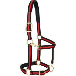Weaver Equine Nylon Horse Halter, Triple-Ply Cheek Design, Original Non Adjustable Halters for Horses, Equine Tack,Average Size, Black(Red/Black)